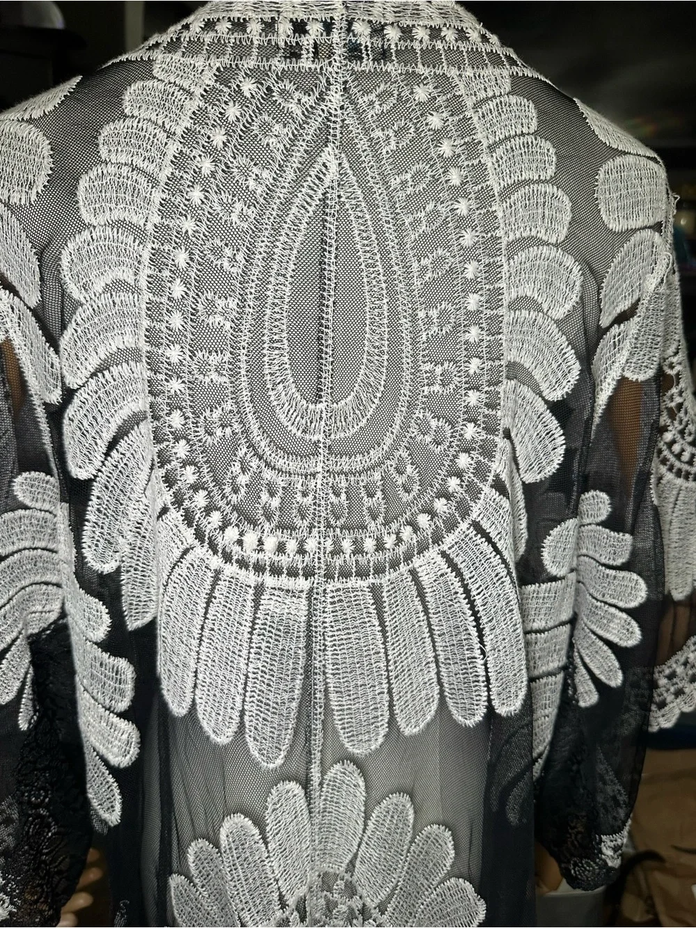 Black & White Embroidered Swim Cover-Up Kimono - Picture 8 of 9